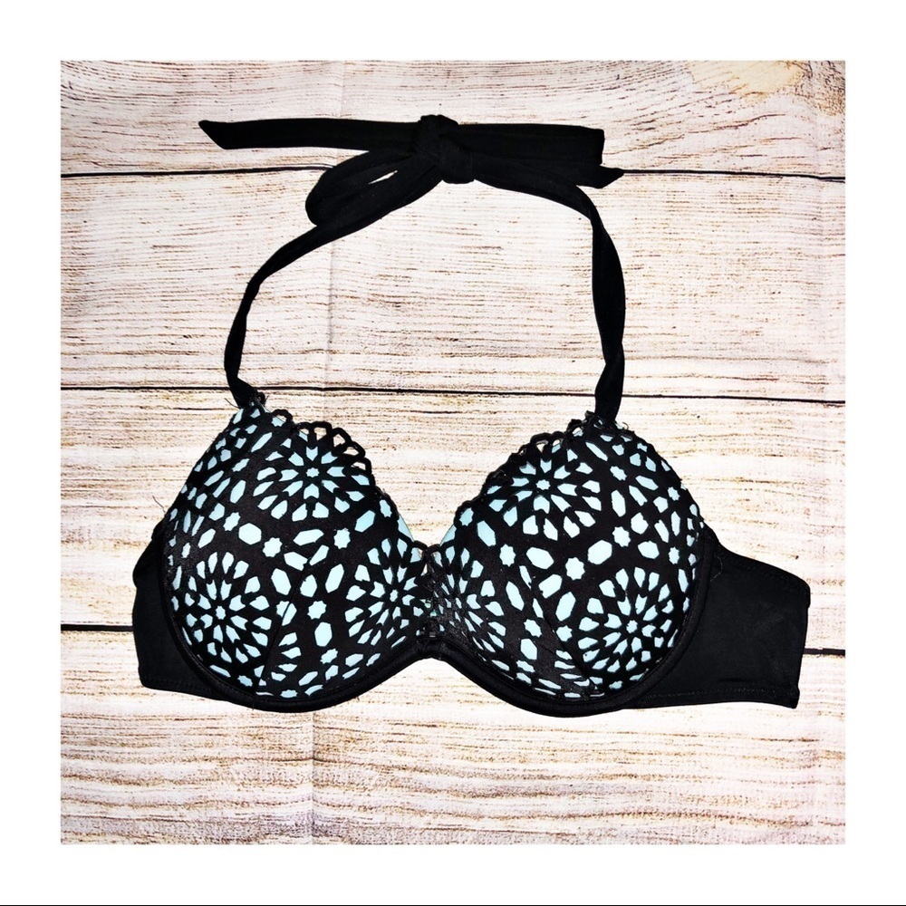 SHADE & SHORE Black and Blue Laser Cut Out Bikini Top Size 34B